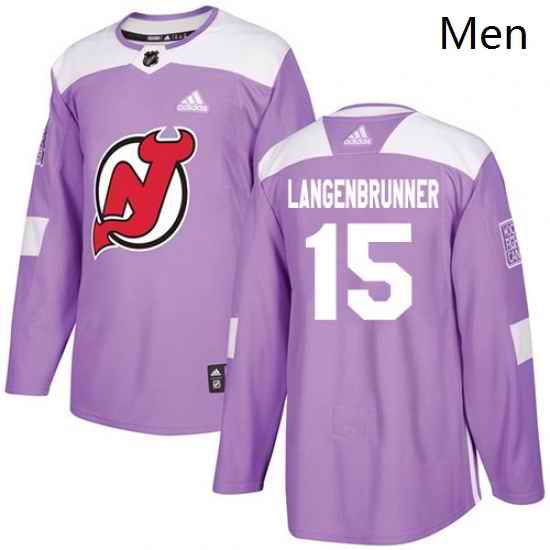 Mens Adidas New Jersey Devils 15 Jamie Langenbrunner Authentic Purple Fights Cancer Practice NHL Jersey